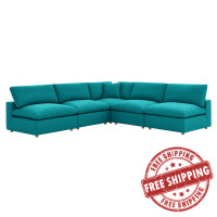 Modway EEI-3360-TEA Commix Down Filled Overstuffed 5 Piece Sectional Sofa Set