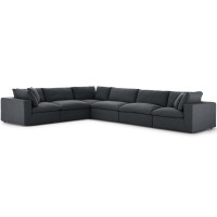 Modway EEI-3361-GRY Commix Down Filled Overstuffed 6 Piece Sectional Sofa Set
