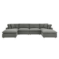 Modway EEI-3362-GRY Commix Down Filled Overstuffed 6 Piece Sectional Sofa Set