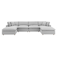 Modway EEI-3362-LGR Commix Down Filled Overstuffed 6-Piece Sectional Sofa Light Gray