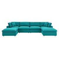 Modway EEI-3362-TEA Commix Down Filled Overstuffed 6 Piece Sectional Sofa Set
