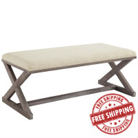 Modway EEI-3371-BEI Province Vintage French X-Brace Upholstered Fabric Bench