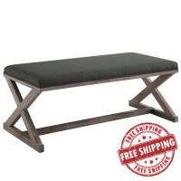 Modway EEI-3371-GRY Province Vintage French X-Brace Upholstered Fabric Bench