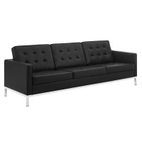 Modway EEI-3385-SLV-BLK Loft Tufted Upholstered Faux Leather Sofa