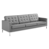 Modway EEI-3385-SLV-GRY Loft Tufted Upholstered Faux Leather Sofa