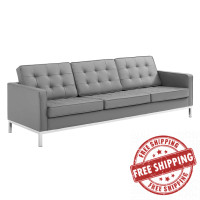 Modway EEI-3385-SLV-GRY Loft Tufted Upholstered Faux Leather Sofa