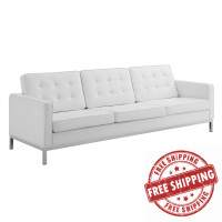 Modway EEI-3385-SLV-WHI Loft Tufted Upholstered Faux Leather Sofa