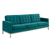 Modway EEI-3387-GLD-TEA Loft Gold Stainless Steel Leg Performance Velvet Sofa