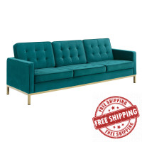 Modway EEI-3387-GLD-TEA Loft Gold Stainless Steel Leg Performance Velvet Sofa