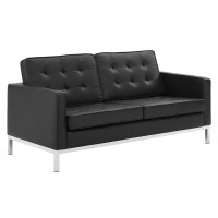 Modway EEI-3388-SLV-BLK Loft Tufted Upholstered Faux Leather Loveseat