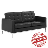 Modway EEI-3388-SLV-BLK Loft Tufted Upholstered Faux Leather Loveseat