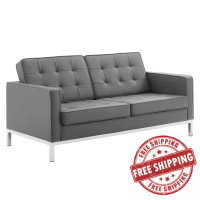 Modway EEI-3388-SLV-GRY Loft Tufted Upholstered Faux Leather Loveseat