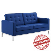 Modway EEI-3388-SLV-NAV Loft Tufted Upholstered Faux Leather Loveseat