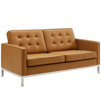 Modway EEI-3388-SLV-TAN Loft Tufted Upholstered Faux Leather Loveseat