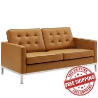 Modway EEI-3388-SLV-TAN Loft Tufted Upholstered Faux Leather Loveseat