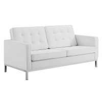 Modway EEI-3388-SLV-WHI Loft Tufted Upholstered Faux Leather Loveseat