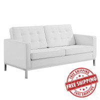 Modway EEI-3388-SLV-WHI Loft Tufted Upholstered Faux Leather Loveseat