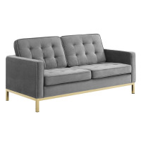 Modway EEI-3390-GLD-GRY Loft Gold Stainless Steel Leg Performance Velvet Loveseat
