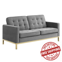 Modway EEI-3390-GLD-GRY Loft Gold Stainless Steel Leg Performance Velvet Loveseat