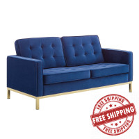 Modway EEI-3390-GLD-NAV Loft Gold Stainless Steel Leg Performance Velvet Loveseat