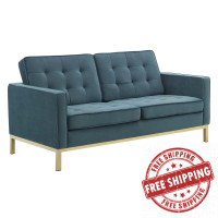 Modway EEI-3390-GLD-TEA Loft Gold Stainless Steel Leg Performance Velvet Loveseat