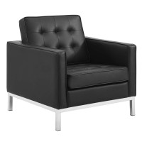 Modway EEI-3391-SLV-BLK Loft Tufted Upholstered Faux Leather Armchair