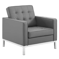 Modway EEI-3391-SLV-GRY Loft Tufted Upholstered Faux Leather Armchair