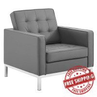 Modway EEI-3391-SLV-GRY Loft Tufted Upholstered Faux Leather Armchair