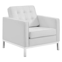 Modway EEI-3391-SLV-WHI Loft Tufted Upholstered Faux Leather Armchair