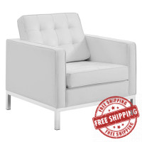 Modway EEI-3391-SLV-WHI Loft Tufted Upholstered Faux Leather Armchair