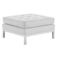 Modway EEI-3394-SLV-WHI Loft Tufted Upholstered Faux Leather Ottoman