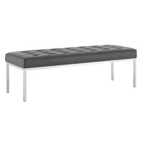 Modway EEI-3397-SLV-GRY Loft Tufted Large Upholstered Faux Leather Bench