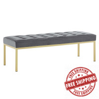 Modway EEI-3399-GLD-GRY Loft Gold Stainless Steel Leg Large Performance Velvet Bench