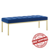 Modway EEI-3399-GLD-NAV Loft Gold Stainless Steel Leg Large Performance Velvet Bench