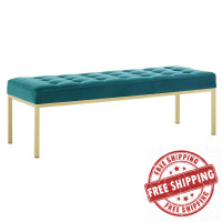 Modway EEI-3399-GLD-TEA Loft Gold Stainless Steel Leg Large Performance Velvet Bench