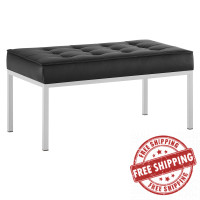 Modway EEI-3400-SLV-BLK Loft Tufted Medium Upholstered Faux Leather Bench