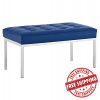 Modway EEI-3400-SLV-NAV Loft Tufted Medium Upholstered Faux Leather Bench