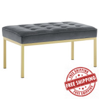 Modway EEI-3402-GLD-GRY Loft Gold Stainless Steel Leg Medium Performance Velvet Bench