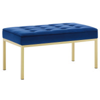 Modway EEI-3402-GLD-NAV Loft Gold Stainless Steel Leg Medium Performance Velvet Bench