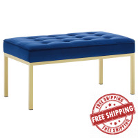 Modway EEI-3402-GLD-NAV Loft Gold Stainless Steel Leg Medium Performance Velvet Bench