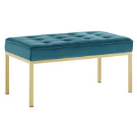 Modway EEI-3402-GLD-TEA Loft Gold Stainless Steel Leg Medium Performance Velvet Bench
