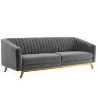 Modway EEI-3403-GRY Valiant Vertical Channel Tufted Performance Velvet Sofa