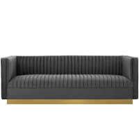 Modway EEI-3405-GRY Sanguine Vertical Channel Tufted Performance Velvet Sofa