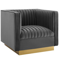 Modway EEI-3406-GRY Sanguine Vertical Channel Tufted Accent Performance Velvet Armchair