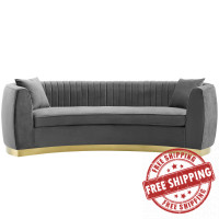 Modway EEI-3407-GRY Enthusiastic Vertical Channel Tufted Curved Performance Velvet Sofa