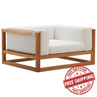 Modway EEI-3421-NAT-WHI Newbury Accent Lounge Outdoor Patio Premium Grade A Teak Wood Armchair