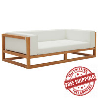 Modway EEI-3423-NAT-WHI Newbury Accent Lounge Outdoor Patio Premium Grade A Teak Wood Sofa