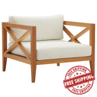 Modway EEI-3425-NAT-WHI Northlake Outdoor Patio Premium Grade A Teak Wood Armchair