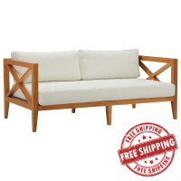 Modway EEI-3427-NAT-WHI Northlake Outdoor Patio Premium Grade A Teak Wood Sofa