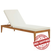 Modway EEI-3429-NAT-WHI Northlake Outdoor Patio Premium Grade A Teak Wood Chaise Lounge